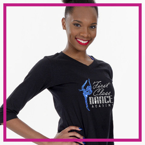 First Class Dance Academy 3/4 Length Sleeve Shirt with Rhinestone Logo -  Glitterstarz