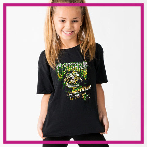 Cougars Competitive Cheerleading Bling Basic Tee with Rhinestone