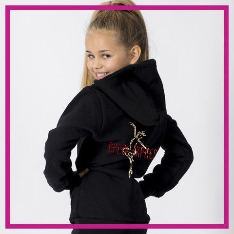 Dance Express Relaxed Zip Up Hoodie with Rhinestone Logo