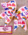Unicorn Rainbow & Hearts Ribbon Bow with A/B Stone Center