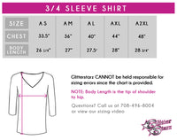 Triple Crown Cheer Co. 3/4 Length Sleeve VNeck Shirt with Rhinestone Logo