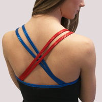 criss cross back red blue shimmer tank practicewear glitterstarz custom bling