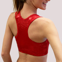 glitterstarz custom racer back bra red metallic stretchy cheer dancewear