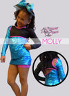 molly mini set bravado glitterstarz custom rhinestones blue long sleeve uniform with skirt for cheerleading dance