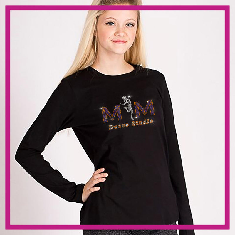 M&M Dance Long Sleeve Bling Shirt with Rhinestone Logo - Glitterstarz