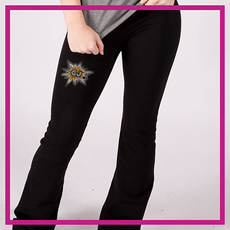 GJ Dance Bling Rollover Yoga Pants with Rhinestone Logo - Glitterstarz