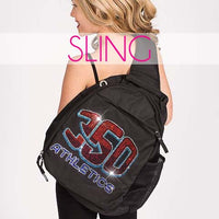 glitterstarz rhinestone sling bag black with bling logo for cheerleading dance teams