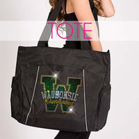 glitterstarz custom bling tote black with rhinestone team logo for cheerleading and dance