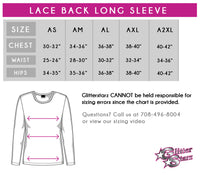 Caledonia Dance and Music Center Bling Long Sleeve Lace Back Shirt with Rhinestone Logo