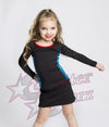 glitterstarz morgan bravado mini set custom rhinestone uniform with metallic stripes and skirt for cheerleading and dance