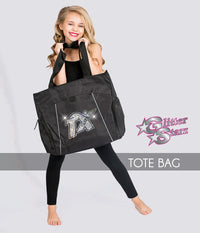 glitterstarz custom bling tote bag black with rhinestone team logo for cheerleading and dance